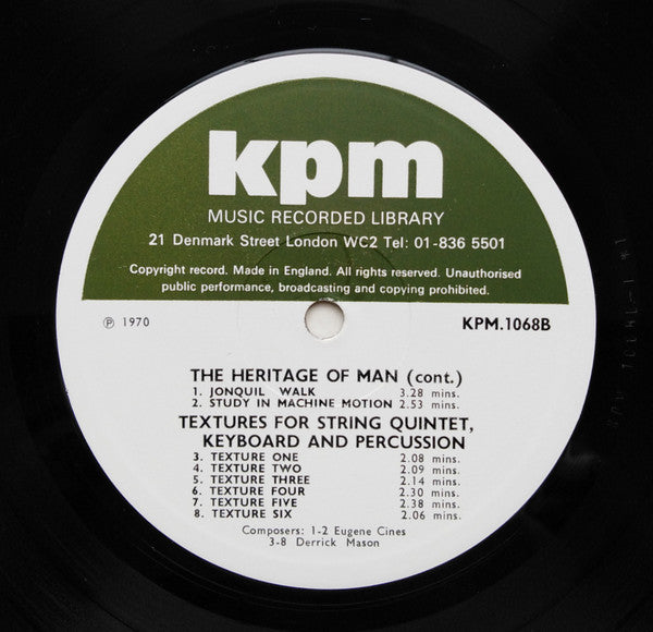 Eugene Cines / Derrick Mason : The Heritage Of Man/Textures For String Quartet, Keyboard, & Percussion (LP)