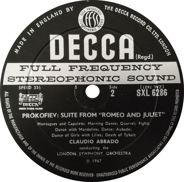 Sergei Prokofiev, Claudio Abbado, London Symphony Orchestra : Movements From Romeo And Juliet And Chout (LP)