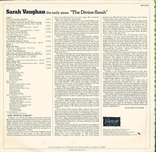 Sarah Vaughan : The Early Years - "The Divine Sarah" (LP, Comp)