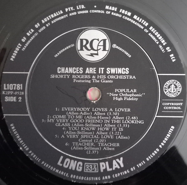 Shorty Rogers And His Orchestra : Chances Are It Swings (LP, Album, Mono)