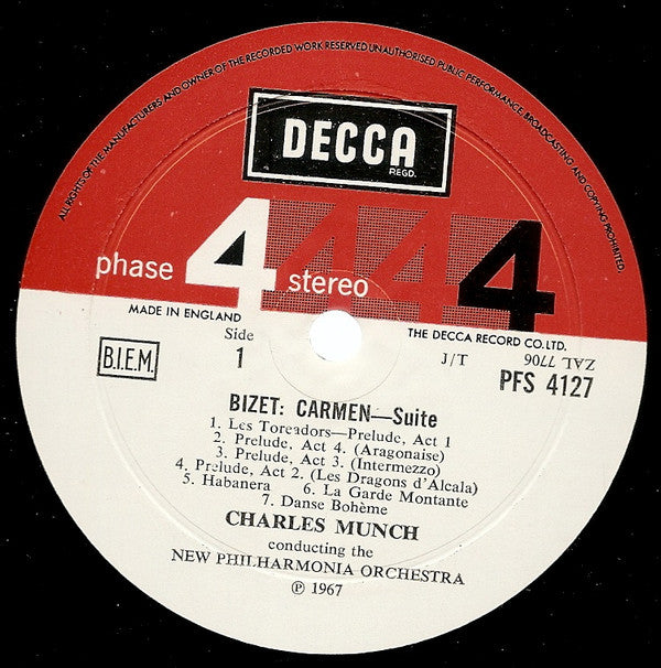 New Philharmonia Orchestra, Charles Munch, Georges Bizet : Carmen & L'Arlésienne Suites (LP, Comp)