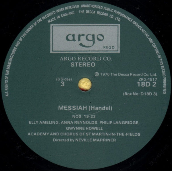 Georg Friedrich Händel, Elly Ameling ∙ Philip Langridge, Anna Reynolds ∙ Gwynne Howell, The Academy Of St. Martin-in-the-Fields And Chorus Of St Martin In The Fields, Sir Neville Marriner : Messiah (Based On The First London Performance Of March 23rd 1743) (3xLP, Album + Box)