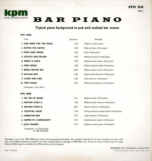 Tony Ross (2) / Bill McGuffie : Bar Piano (LP)