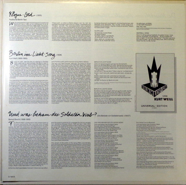 Teresa Stratas, Kurt Weill : The Unknown Kurt Weill (LP, Album)