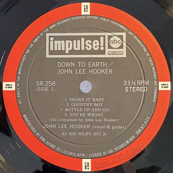 John Lee Hooker : Down To Earth (LP)