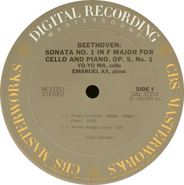 Beethoven* : Yo-Yo Ma - Emanuel Ax : Sonatas Nos. 1 & 2 (LP, Album)