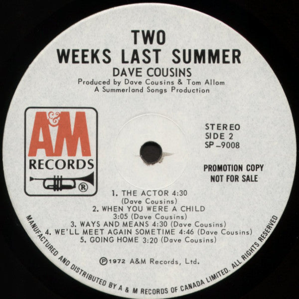 Dave Cousins : Two Weeks Last Summer (LP, Album, Promo)