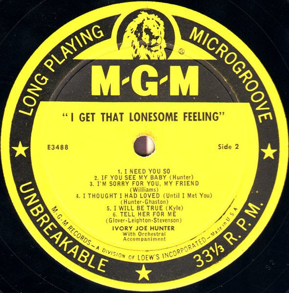 Ivory Joe Hunter : I Get That Lonesome Feeling (LP, Album, Mono)