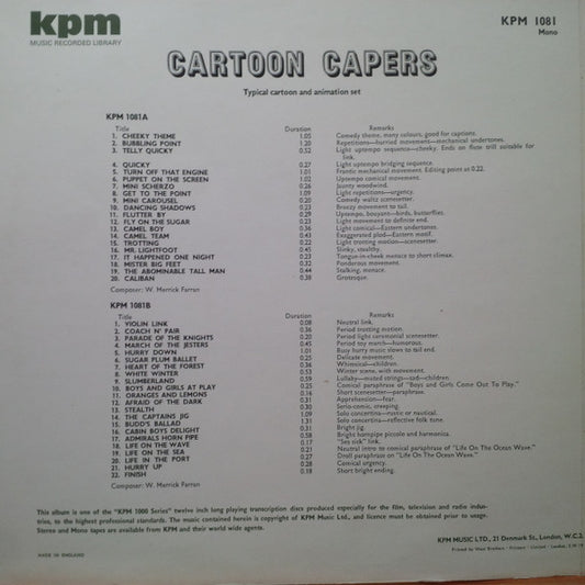 William Merrick Farran : Cartoon Capers - Typical Cartoon And Animation Set (LP, Album, Mono)