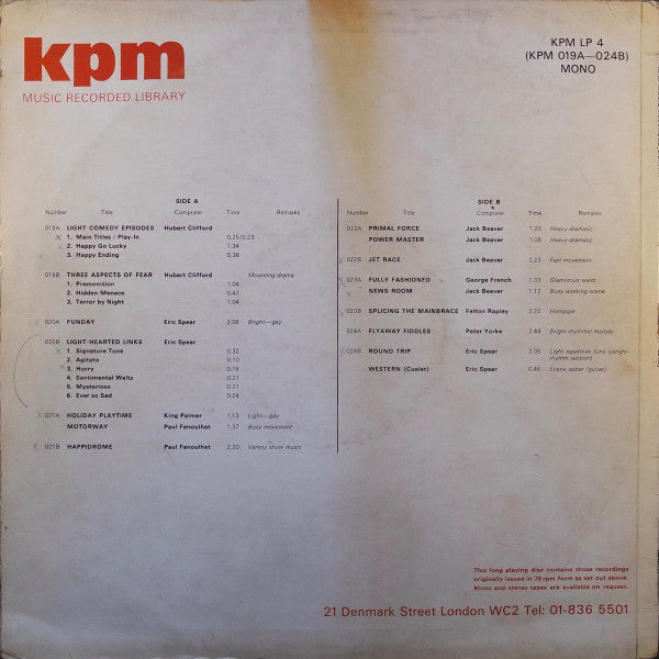 Various : KPM 019A-024B (LP, Lib)