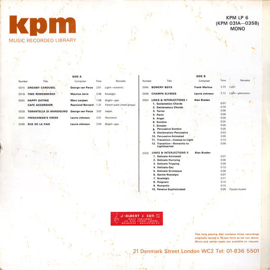 Various : KPM 031A-035B (LP, Comp)