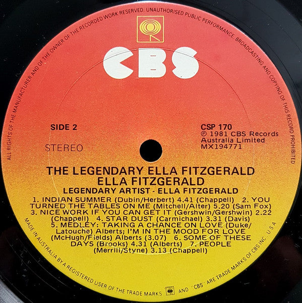 Ella Fitzgerald : The Legendary Ella Fitzgerald - 15 Legendary Performances (Live) (LP, Comp)