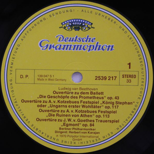 Ludwig van Beethoven, Berliner Philharmoniker, Herbert von Karajan : Ouvertüren (2xLP, Album, RE, Gat)