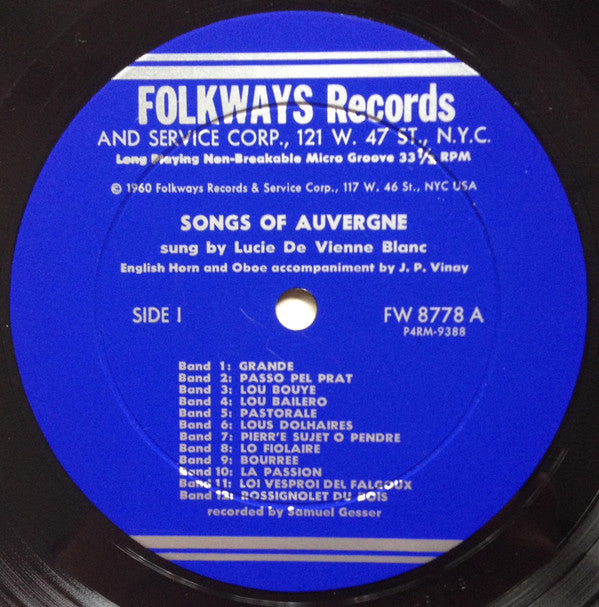 Lucie De Vienne Blanc : Songs Of The Auvergne (LP, Album)