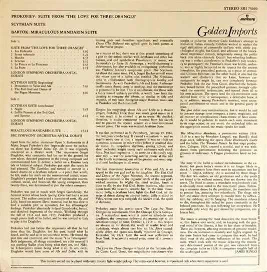 Sergei Prokofiev, Béla Bartók, Antal Dorati : The Love For Three Oranges / Scythian Suite / Miraculous Mandarin Suite (LP, Comp, RE)