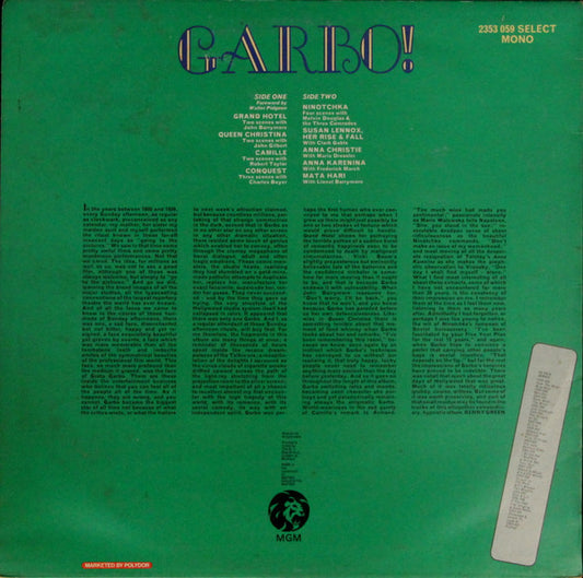 Greta Garbo : Garbo! (LP, Comp, Mono, RE)