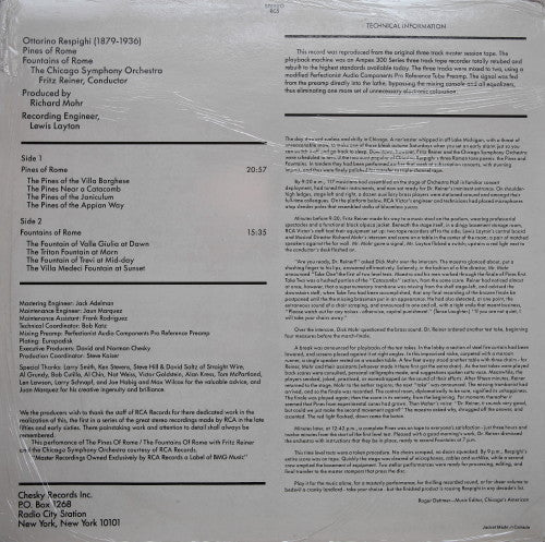 Respighi*, The Chicago Symphony Orchestra*, Fritz Reiner : Pines Of Rome / Fountains Of Rome (LP, RE, RP)