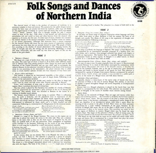Unknown Artist : Folk Songs And Dances Of Northern India (LP)