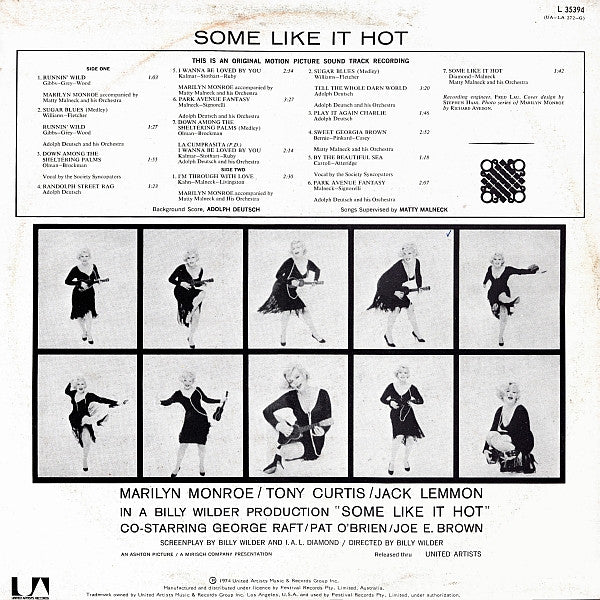 Various : Some Like It Hot (Original Music From The Motion Picture Sound Track) (LP, Album)