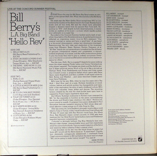 Bill Berry And The LA Band : Hello Rev (LP, Album)