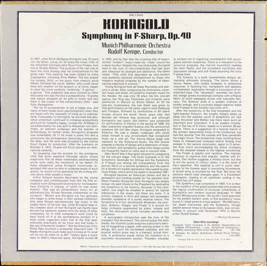 Erich Wolfgang Korngold - Munich Philharmonic Orchestra*, Rudolf Kempe : Symphony In F-Sharp, Op. 40 (LP, Dyn)