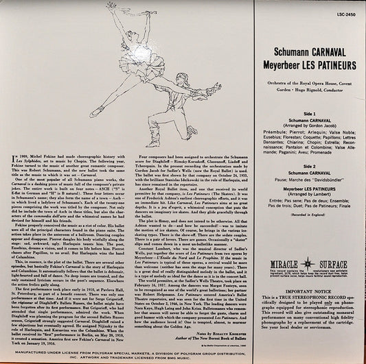 Robert Schumann, Giacomo Meyerbeer, Orchestra Of The Royal Opera House, Covent Garden, Hugo Rignold : Carnaval, Les Patineurs (LP, RE)