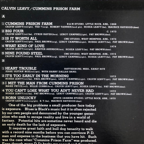 Calvin Leavy : Cummins Prison Farm (LP, Comp, Mono)