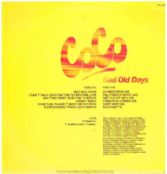 Coco* : Bad Old Days (LP, Album)