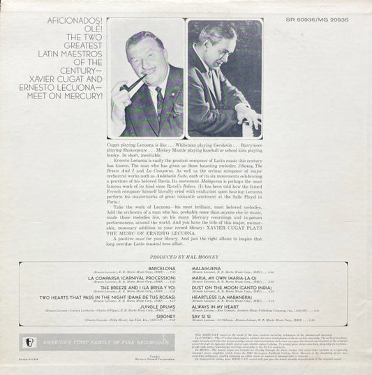 Xavier Cugat : Plays The Music Of Ernesto Lecuona (LP, Album, Mono)