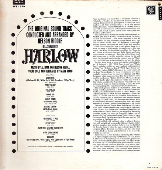 Al Ham, Nelson Riddle : Harlow (Original Sound Track) (LP, Album)