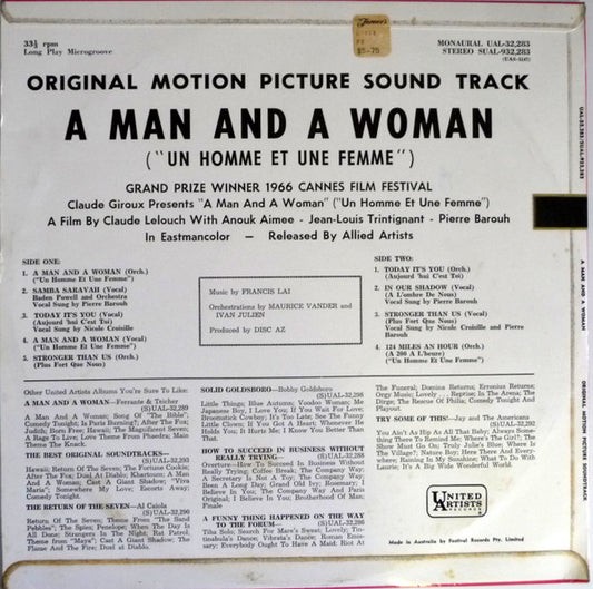 Francis Lai : A Man And A Woman "Un Homme Et Une Femme" (Original Motion Picture Soundtrack) (LP, Album, RE)