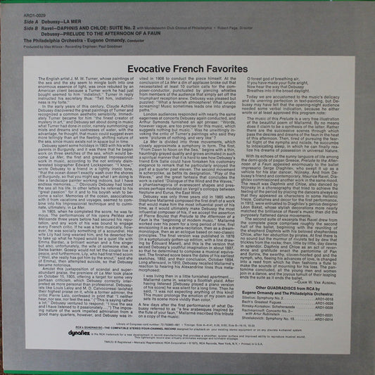 Claude Debussy / Maurice Ravel : La Mer / Prelude To The Afternoon Of A Faun · Daphnis And Chloe: Suite No. 2 (LP, Album, Quad, CD4)