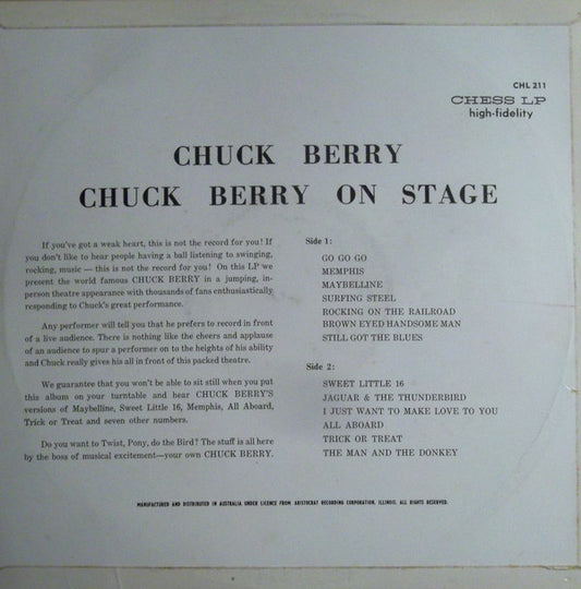 Chuck Berry : Chuck Berry On Stage (LP, Album, Mono)
