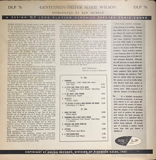 Marie Wilson (5) : Gentlemen Prefer Marie Wilson (LP, Album, Mono)