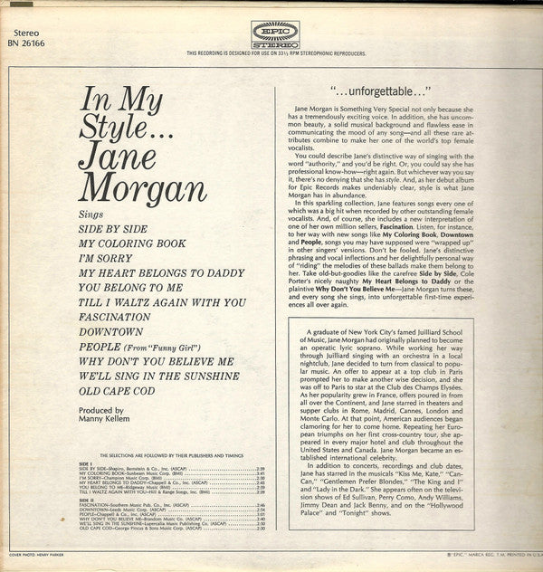 Jane Morgan : In My Style (LP)