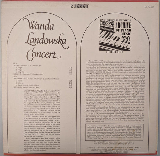 Wanda Landowska : Wanda Landowska Concert (LP, Album)