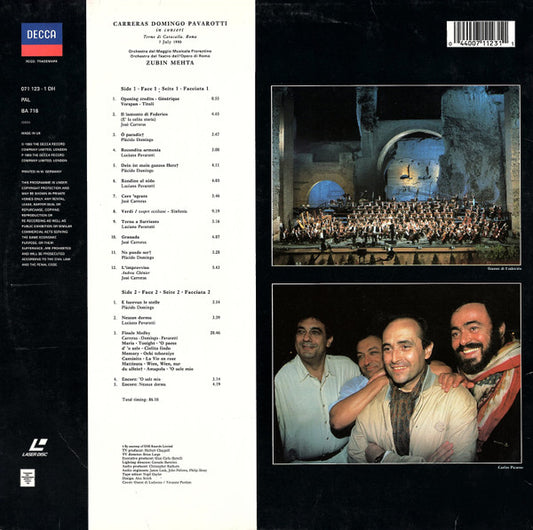 José Carreras, Placido Domingo, Luciano Pavarotti, Zubin Mehta : In Concert (Laserdisc, 12", Album, PAL)