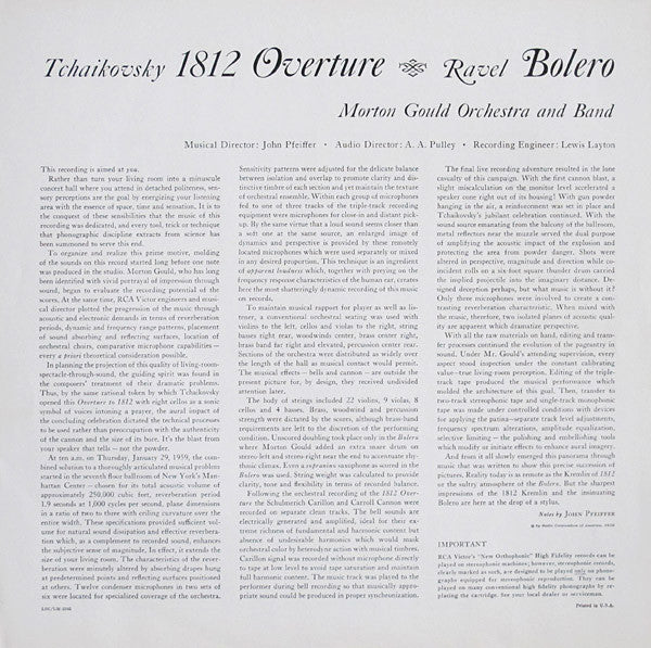 Morton Gould And His Orchestra And Morton Gould And His Symphonic Band, Pyotr Ilyich Tchaikovsky / Maurice Ravel : 1812 Overture - Stereo Spectacular / Bolero (LP)