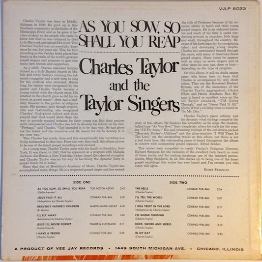 Charles Taylor (10) : As You Sow, So Shall You Reap (LP, Album, Mono)