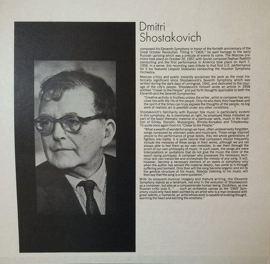 Dmitri Shostakovich : Leopold Stokowski Conducting The Houston Symphony Orchestra : Symphony No.11 (1905) (2xLP, RE)