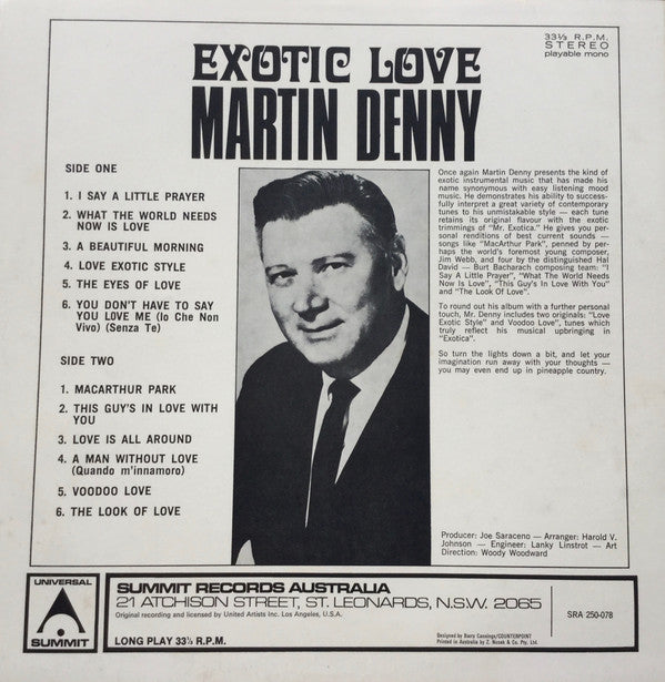 Martin Denny : Exotic Love (LP, Album, RE)