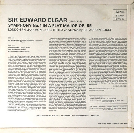 Elgar* - Sir Adrian Boult, London Philharmonic Orchestra : Symphony No 1 In A Flat (LP)