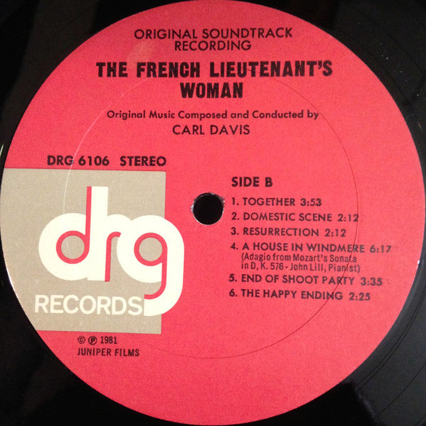 Carl Davis (5) : The French Lieutenant's Woman (Original Motion Picture Soundtrack) (LP)