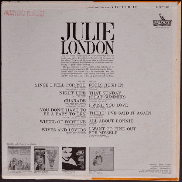 Julie London : You Don't Have To Be A Baby To Cry (LP, Album, Promo)