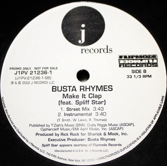 Busta Rhymes : Make It Clap (12", Promo)