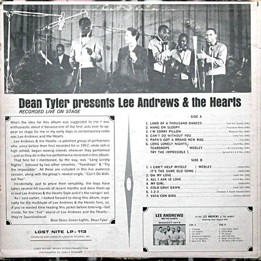 Lee Andrews & The Hearts : Dean Tyler Presents Lee Andrews And The Hearts - Live On Stage (LP, Album)