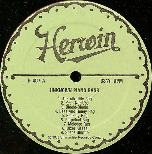 Unknown Artist : Unknown Piano Rags (LP, Comp)