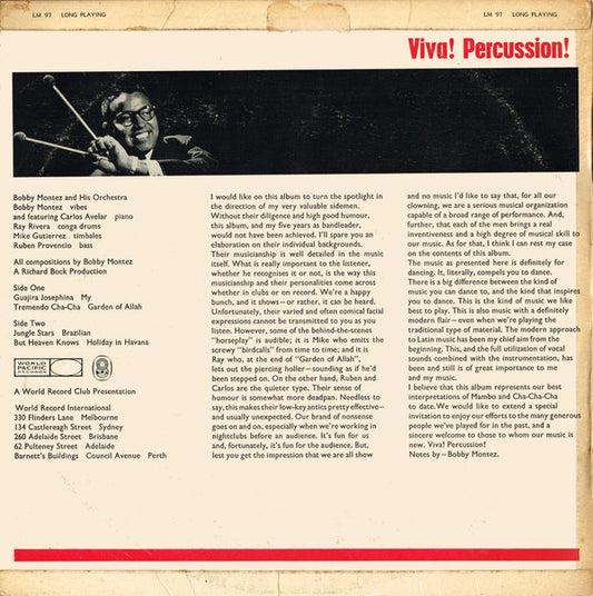Bobby Montez Orchestra : Viva! Percussion! (LP, Album, Club)