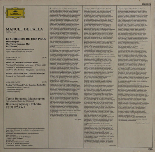 Manuel De Falla, Teresa Berganza · Boston Symphony Orchestra, Seiji Ozawa : Der Dreispitz = The Three-Cornered Hat (LP, Album)