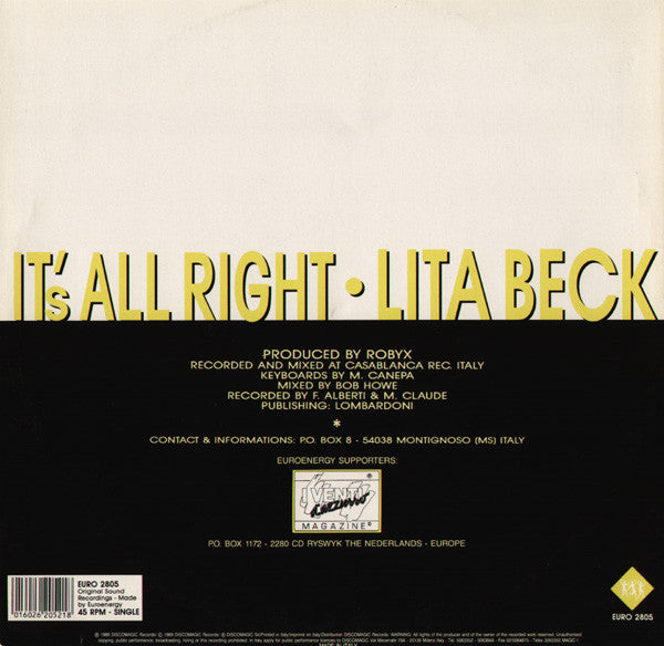 Lita Beck : It's All Right (12", Single)